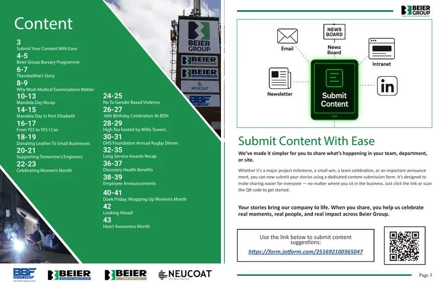 Newsletter spread: welcome and contents