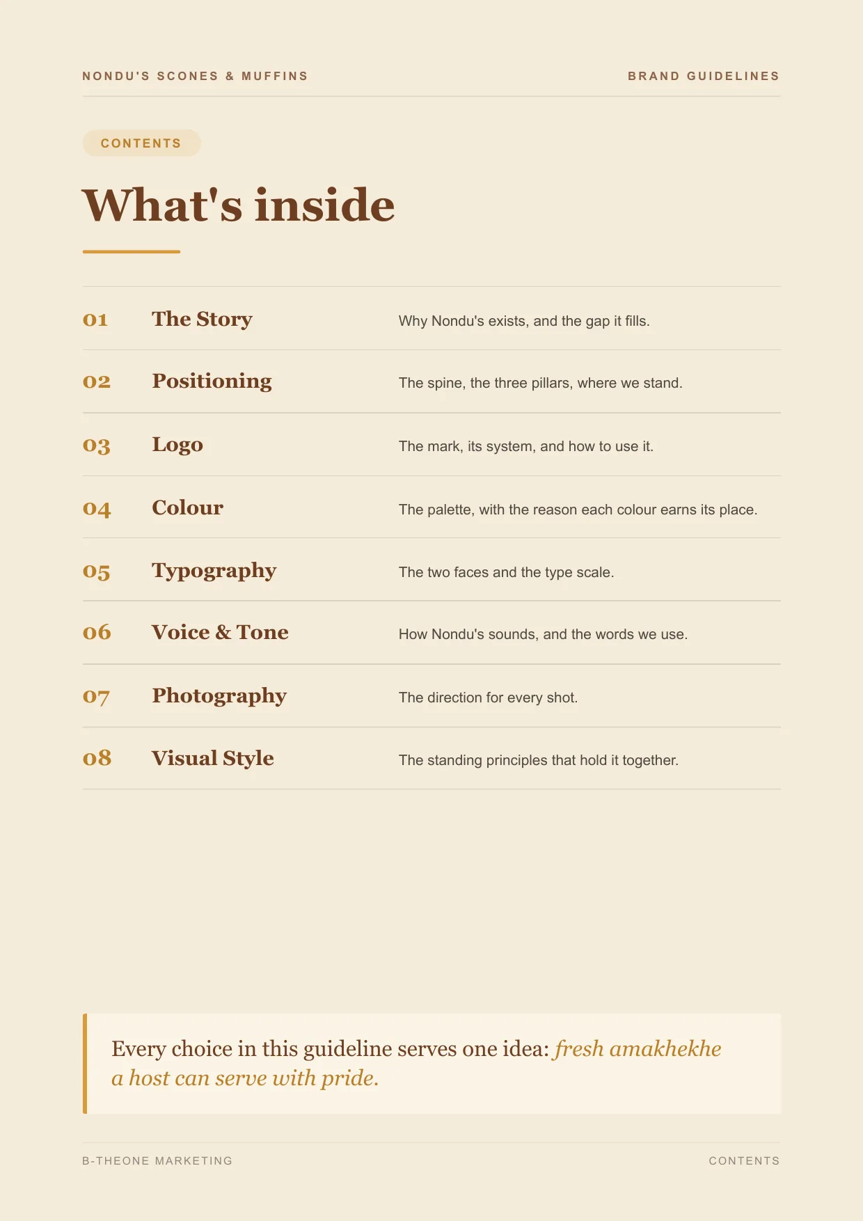Nondu's brand guidelines, contents