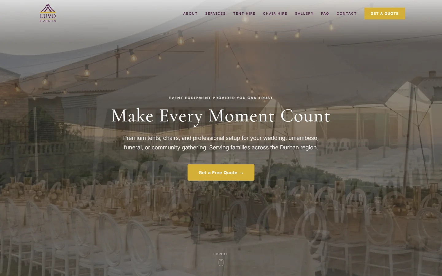 Luvo Events website home
